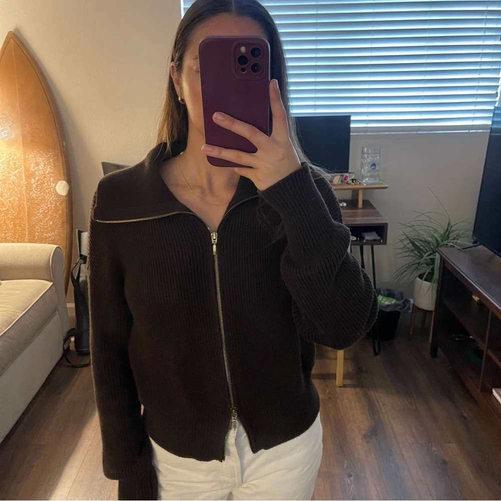 Women's Brown Zipper Sweater